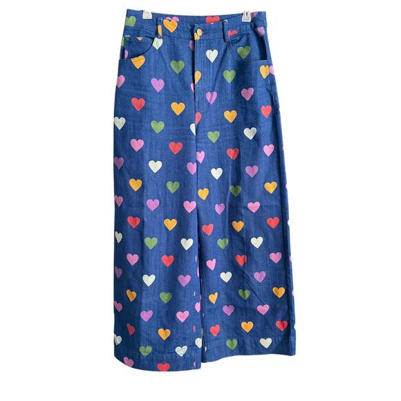 DANGERFIELD | Skipped a Beat Multicolor Heart Print Wide Leg Jeans | Size 8 - Picture 1 of 7